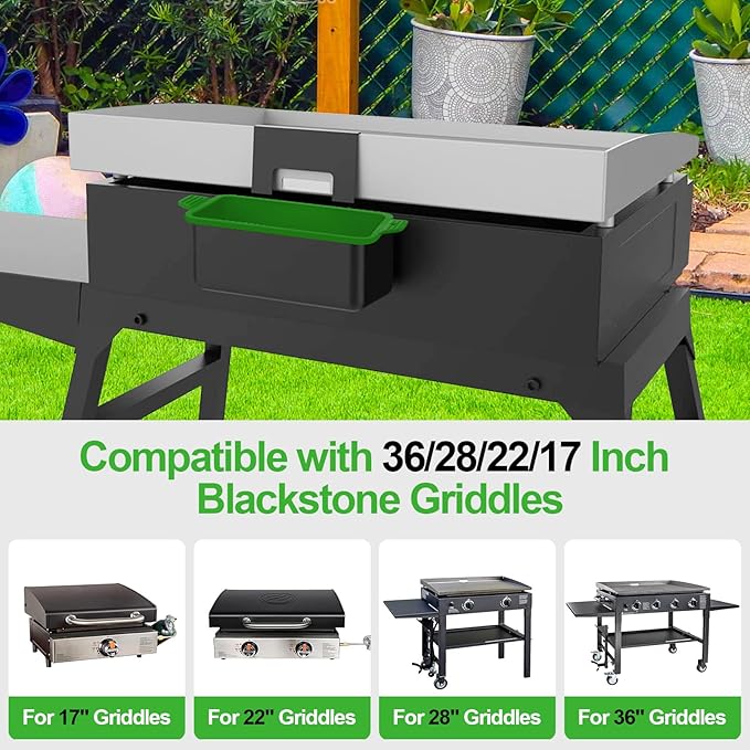 2 PCS Silicone Grease Cup Liners for Blackstone 36 28 22 17 Inch Griddle,Reusable Grease Catcher Cup Liner Grill Grease Tray,Durable Drip Pans Blackstone Griddle Accessories,Green