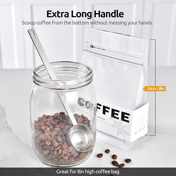 U-Taste Coffee Scoop 1&2 Tablespoon: 18/8 Stainless Steel Measuring Scooper for Ground Coffee, Bean, Powder, Espresso, 6.9in Long Handle Metal Meaure Spoon for Canister, Jar(1&2Tbsp/15&30ml, Silver)