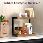 MARTY 2 Tier 15.75"x8.9" Large Countertop Shelf Organizer Spice Rack, Coffee Station Organizer for Mugs Cups, Wooden Shelf Desktop Storage Organizer for Kitchen Bathroom Home Office (Rustic Brown)