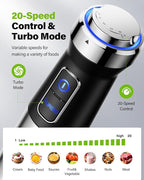 6-in-1 Immersion Blender, 1000W Hand Blender with 20 Speeds, Scratch-Resistant Stick Mixer with Whisk, Chopper, Beaker, Egg Beaters & Dough Hooks – Heavy Duty Hand Mixer, Black