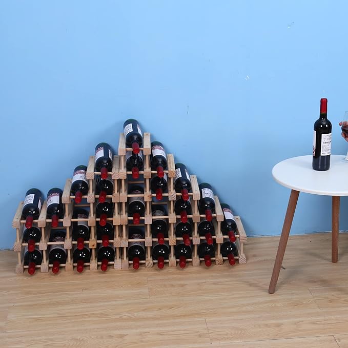Wine Rack Small countertop Cabinet Stackable Storage Wooden freestanding Floor Wine Holder (15 Bottles)