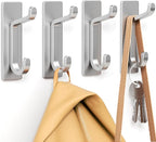 pickpiff Wall Hooks for Coat and Towel: 13LB Adhesive Door Hanger Stick on, Silver 4 Pack