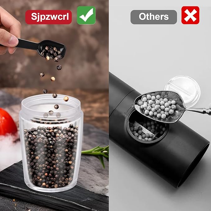 Electric Salt and Pepper Grinder Set: For Gravity Automatic Salt and Pepper Grinder Set with Light Adjustable Coarseness Sea Spice Shakers Stainless Steel Rechargeable Spice Peppercorn Mill