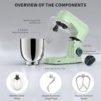 Stand Mixer, 5.5 Quart, 10 Speed Tilt-Head Food Mixer, Kitchen Electric Mixer with SS Bowl, Copper Motor, Beater, Dough Hook, SS Egg Whisk (450W Green)