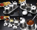 TENT TENTA KITCHEN 18/8 Stainless Steel Seasoning Containers Set Spice Jar Spice Rack Condiment Cruet Bottle Salt Pepper Sugar Storage Organizers with 3 Serving Spoons And Non-slip Base