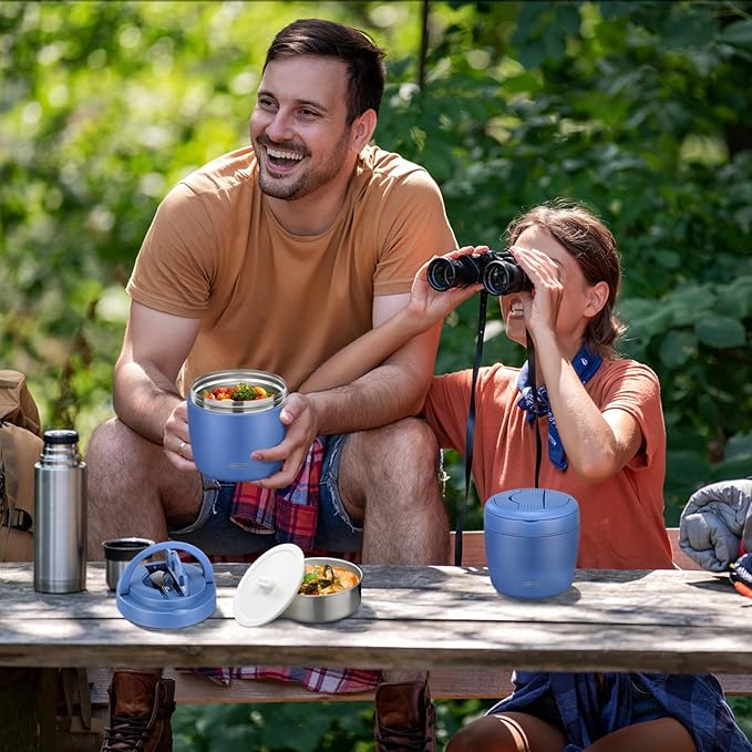 Thermo Food Jar for Hot Food Adults 32OZ Soup Thermo Lunch Containers Wide Mouth Vacuum Insulated Stainless Steel Leakproof Bento Box with Spoon (Blue)