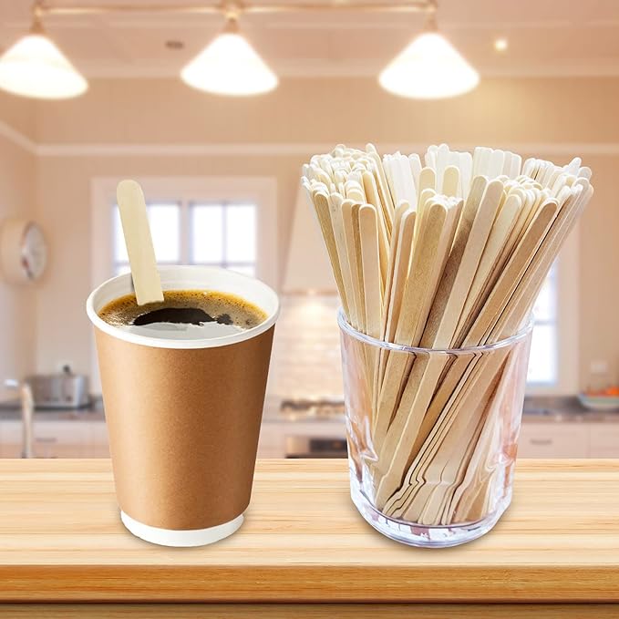 500Pcs Wooden Coffee Stir Sticks,Disposable Coffee Stirrers,5.5 Inches Biodegradable Compostable Eco-Friendly Wooden Stir Sticks,Round-End Birchwood Drink Beverage Stirrers