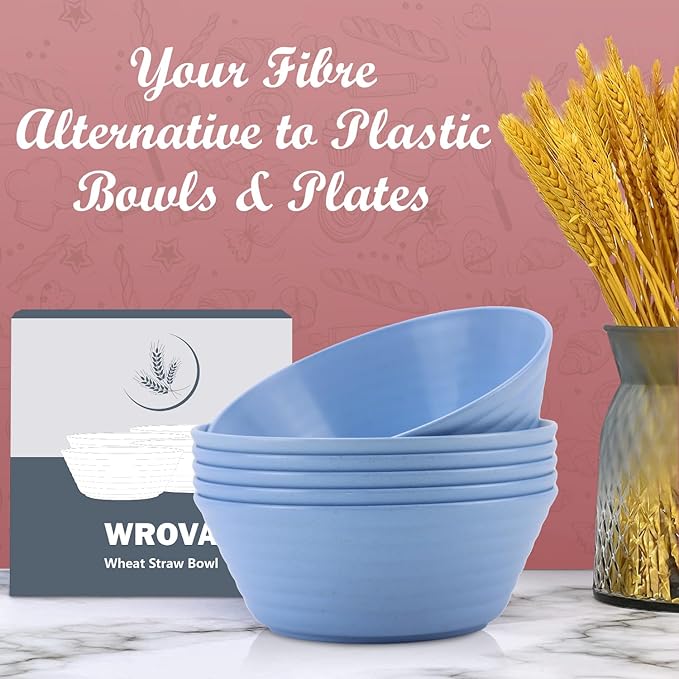 Wheat Straw Bowl Sets,6 PCS Unbreakable Cereal Bowl 50 OZ,Microwave and Dishwasher Safe Bowls,Super Big Bowl Sets BPA Free for Serving Cereal,Oatmeal and Salad (Sky Blue)