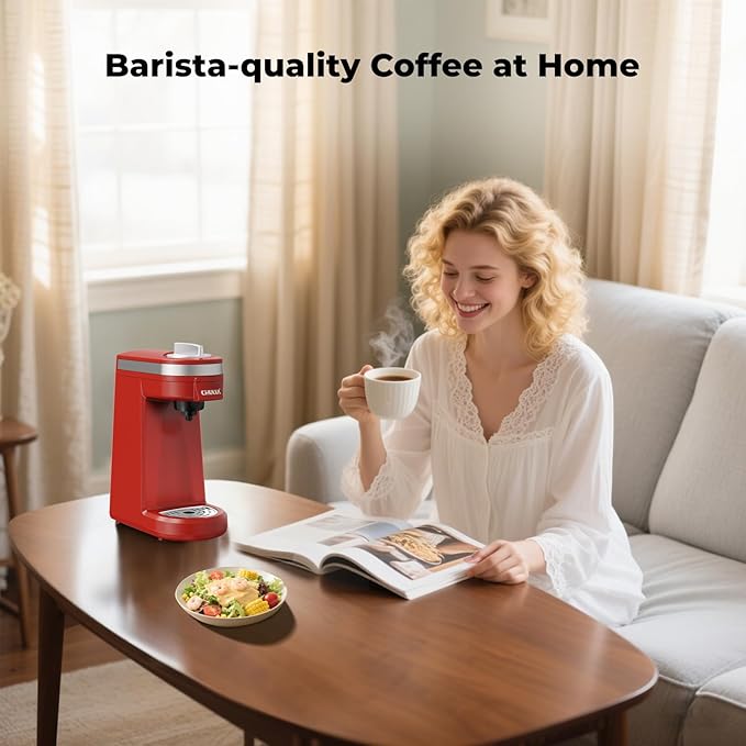 CHULUX Mini Coffee Maker for K Capsule, Single Serve Coffee Maker for One Cup Americano, Lightweight Pod Coffee Machine, Red