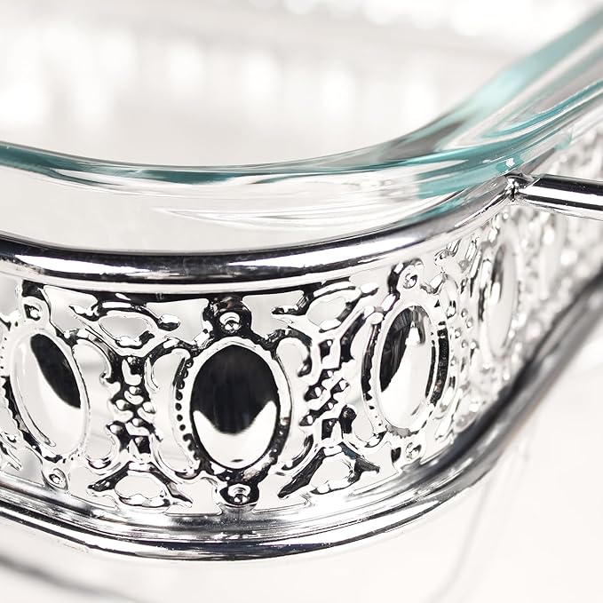 Casserole Dish 6" x 11"Glass Baking Dish with Stainless steel Lid and rack, Silver Rectangle 1.3 Qt Large Baking Pan For Casserole & Lasagna, Microwave Dishwasher Freezer Oven Safe
