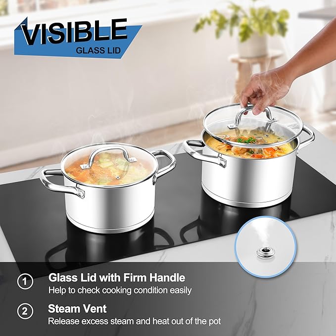 Stainless Steel Stock Pot 4 Quart, Homikit Induction Stockpot with lid for Soup Pasta Sauce Cooking Simmering, Tri-ply Heavy Bottom Compatible with All Stove, Dishwasher Safe