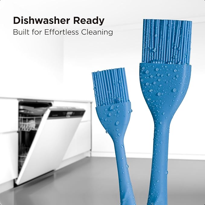 Kitchen Mama WaltzGrip Platinum Silicone Basting Pastry Brush: Set of 2 Heat-Resistant Brushes Utensils for Cooking, Baking, Grilling, Barbecue, and Spreading Oil, Butter, Egg - Dishwasher-Safe (Blue)
