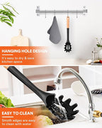 Silicone Pasta Fork, Kitchen Heat Resistant Noodle Spoon Server, BPA Free Spaghetti Strainer,12.8 inch (Black)