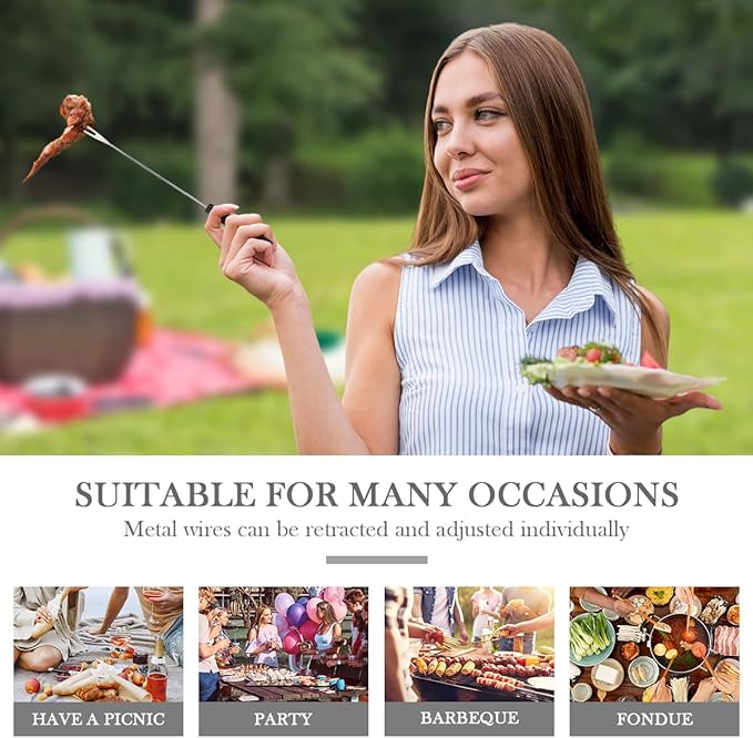 6PCS Stainless Steel Fondue Forks Set (9.1") - Color-Coded Heat-Resistant Handles for Cheese, Chocolate, Meat Desserts,Rust-Proof Fondue Sticks for Grill, Fountain & Camping (Multi-Color)