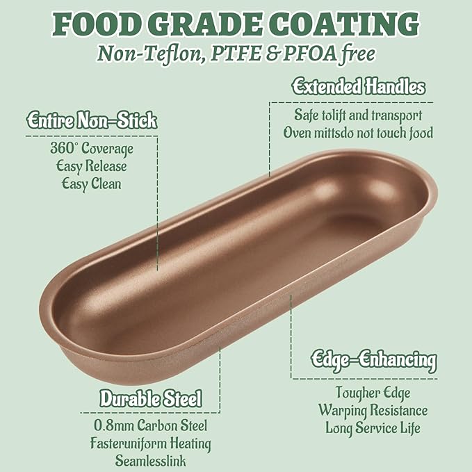 CYEAH 6 Pcs Mini Loaf Pan Baking Pan, 7-Inch Carbon Steel Hot Dog Loaf Pan Set, Non-Stick Hotdog-Shaped Bread and Cake Bakeware for Kitchen Baking, Hot Dog Bun Pan Serving Tray - Gold