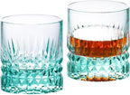 KAMMAK Crystal Whiskey Glasses Set, 7.8 oz (230 ml) Hand Blown Old Fashioned Tumbler, Thick Base Colored Glass with Delicate Rim & Seamless Design for Scotch, Bourbon, Cocktails, Aqua Green
