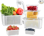 LUXEAR 4 Pack Fruit Vegetable Containers for Fridge, Produce Saver Container with Lids &Removable Colander BPA-free Refrigerator Storage Organizer for Fruit Vegetable, Berry, Meat keep Fresh Longer