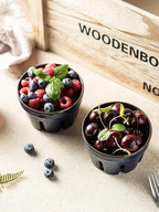 Gomakren Ceramic Berry Basket Set of 2, Round Fruit Bowl with Holes, Small Fruit Basket Containers for Kitchen Counter, Berries, Strawberry, Grape, Cherry - Cobalt Blue