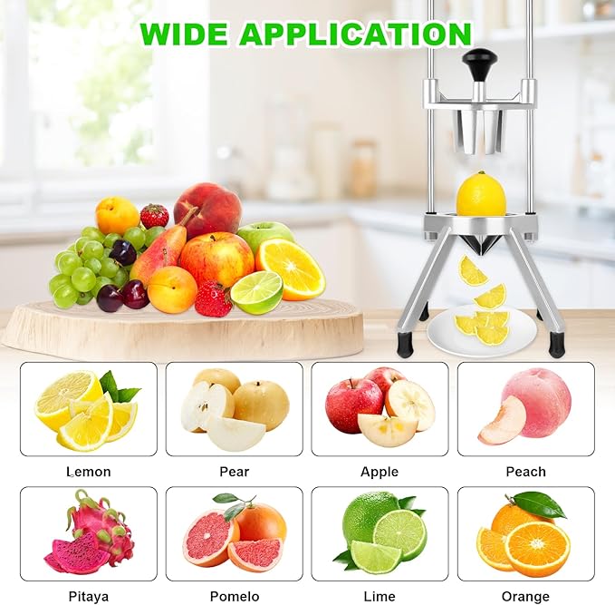 Commercial Lemon Cutter 8-Section with V-Shaped 420 Stainless Steel Blades Stainless Steel Blade Fruit Lemon Slicer Wedges Cutter for Fruits and Vegetables for Home&Commercial Use