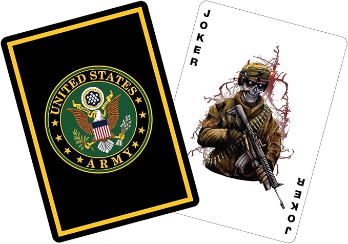 US Army Flask & Card Set | Leather-Wrapped Flask with Rank Playing Cards | Army Card & Flask Set