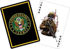 US Army Flask & Card Set | Leather-Wrapped Flask with Rank Playing Cards | Army Card & Flask Set