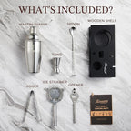 KITESSENSU Cocktail Shaker Set Bartender Kit, 6-Piece Silver Bar Set with Stand, Bar kit with Essential Bar Accessory Tools: Martini Shaker, Jigger, Strainer, Bar Spoon, Tongs, Opener