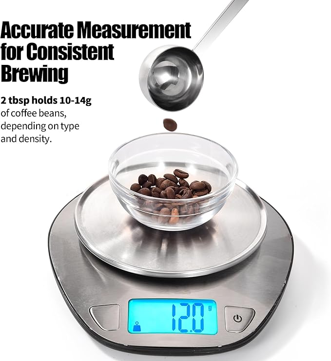 18/8 Stainless Steel Coffee Scoop, Doosu Food-Grade Metal Measuring Spoon with 6.9in Long Handle, Tablespoon Scooper for Coffee Beans, Ground Coffee, Espresso, Protein Powders, Tea, Sugar (2 Tbsp)