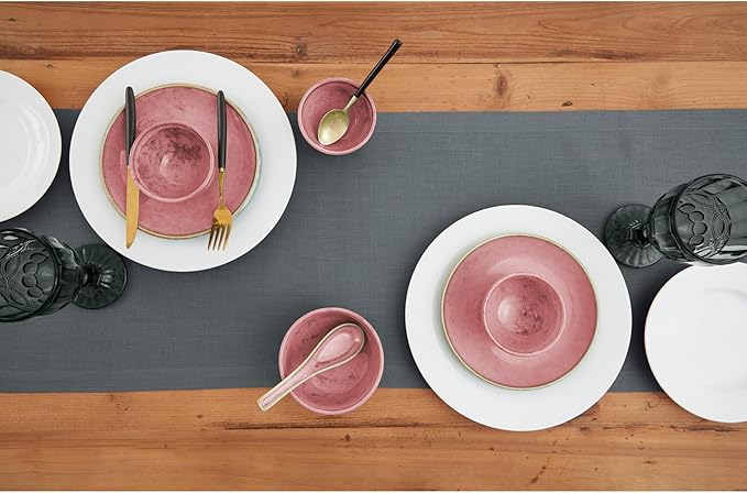 Solino Home Linen Table Runner 108 Inches Long - 100% Pure Linen Dark Grey Dining Table Runner 14 x 108 Inch for Fall, Autumn, Halloween - Fete