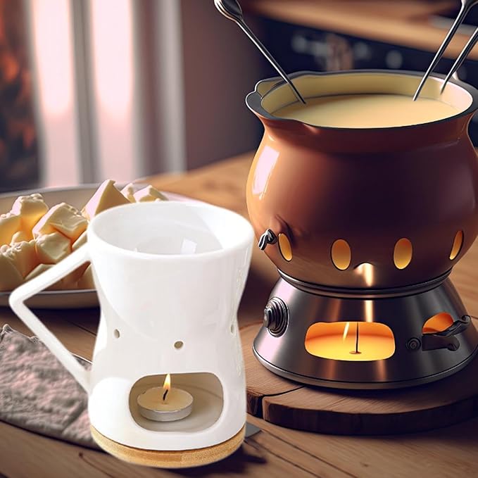 Fenteer Chocolate Fondue Pot Cheese Melting Insulated Pot Butter Heater with Forks for Dinner Party Engagement
