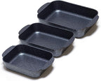 S·KITCHN Set of 3 Nonstick Roasting Pan Baking Dishes for Lasagna, Casserole and Bread Baking Pan, Large & Deep Lasagna Pan with Handles