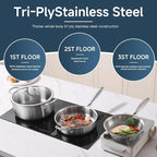 10-Piece Tri-Ply Stainless Steel Cookware Set - Induction-Ready, Glass Lids,Pots and Pans Kitchen Set, Riveted Handles, Dishwasher Safe, Compatible with All Cooktops