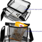 FlowFly Insulated Reusable Lunch Bag Adult Large Lunch Box for Women and Men with Adjustable Shoulder Strap,Front Zipper Pocket and Dual Large Mesh Side Pockets, Clear