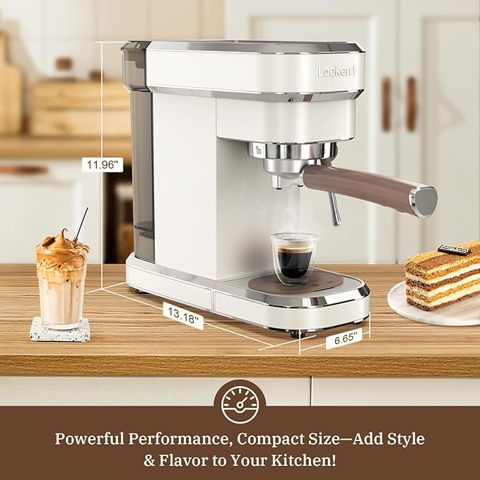 Espresso Machine, Expresso Coffee Machines for Home, 20 Bar Cafetera Espresso with Milk Frother Steam Wand, Compact Small Coffee Maker for Latte and Cappuccino (Pear White, Stainless Steel, Gift)