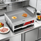 CROSSON 24"*16" Commercial Chrome Plated Griddle,Electric Countertop Griddle with Non-Stick 2/5" Thick Cooking Plate and Double Section 575℉ Adjustable Temp Control for Restaurant use-120V,3500W