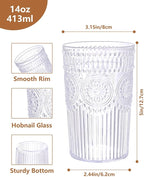 Ciaell 12 Pack Romantic Plastic Water Glasses - 14 Oz Clear Vintage Drinking Glasses, Embossed Ribbed Plastic Cups, Textured Striped Drinkware Set for Juice, Beverages, Beer, Cocktail