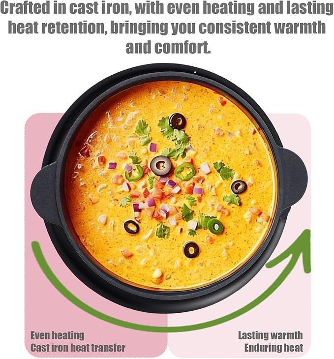 Artestia 5-Cup Cast Iron Fondue Pot for Chocolate, Cheese Fondue Pot with 6 Colored Forks for Fondue Party, 4-6 Person, Black