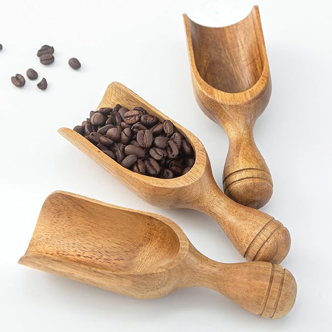 Large Wooden Scoops 5.9″ Big Wooden Coffee Scoops Shovel, 3PCS Wood Flour Scoop for Jars, Acacia Measuring Spoons Ground Coffee for Tea - Multifunctional Kitchen Scoop for Bath Salts,Laundry