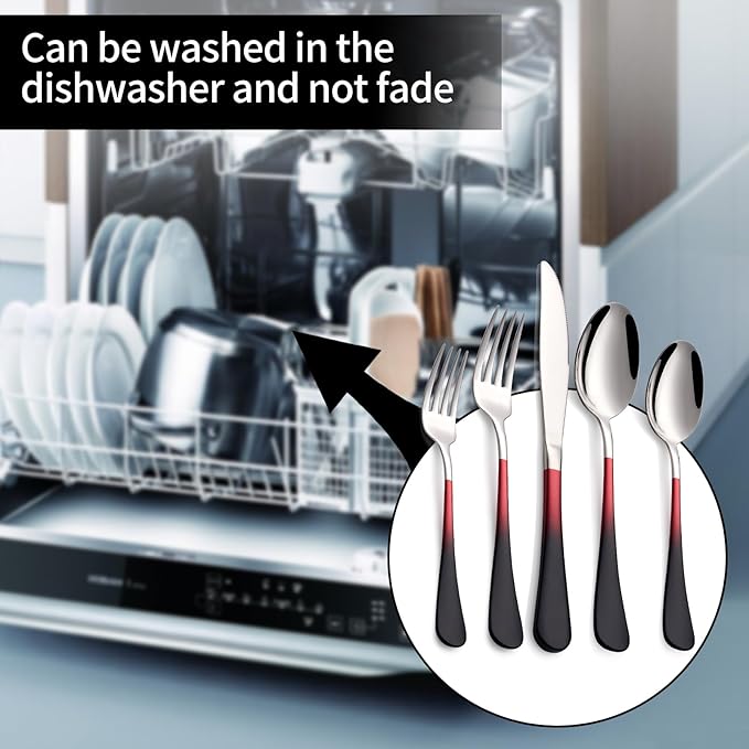 20-Pieces Black Red Silverware Sets for 4,Black Red Handle Stainless Steel Cutlery Set, Include Forks Spoons and Knives Set, Dishwasher Safe Utensil Sets for Home Restaurant