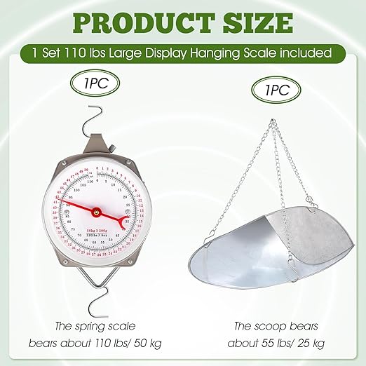 1 Set 110 lbs Large Display Hanging Scale with Scale Scoop Kitchen Dial Weight Scale Silver Industrial Spring Scales for Shopping Traveling Food Produce Weighing