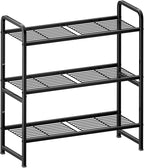 3 Tier Shelving Unit, Heavy Duty Metal Wire Shelf 30.75 Inch Wide Storage Rack for Pantry Kitchen Closet, Stackable & Adjustable, Black