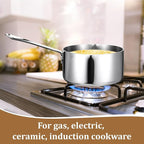 Stainless Steel Butter Warmer Measuring Pan 0.5 Quart Small Sauce Pan 18/10 Tri-Ply Stainless Steel Saucepan with Dual Pour Spouts