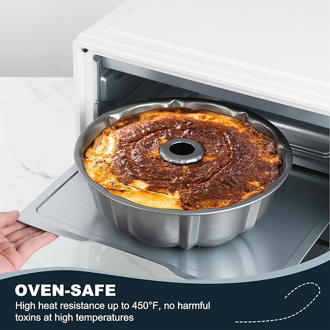 Homikit 10 Inch Nonstick Cake Pan, 10 Cups Heavy Duty Carbon Steel Fluted Tube Round Pans for Baking Meatloaf Jello Angel Food Cake Monkey Bread and More, Nonstick & Easy Release, Gray