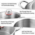 TeamFar 4.5 Quart Stock Pot, Stainless Steel Tri-Ply Cooking Pasta Soup Pot with See-Through Lid for Induction/Electric/Gas/Ceramic, Healthy & Heavy Duty, Ergonomic Handle & Dishwasher Safe