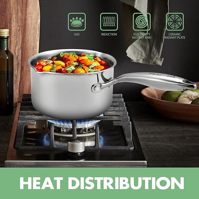 Tri-Ply Stainless Steel Sauce Pan with Steamer Basket & Strainer Glass Lid–Multi-Function Pot 2.5 QT- Modern Sleek Design–Safe,Chemical-Free& Stylish Cookware–Upgrade Your Kitchen with Healthy Cooking