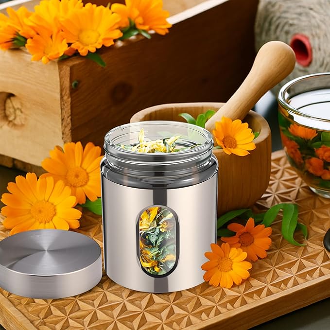 3 Pcs Stainless Steel Canister Set with Glass Windows Visible Storage Jars Silver Kitchen Canister Set for Pasta Flour Oat Sugar Container, Kitchen Tools, Housewarming Gifts (20 oz)