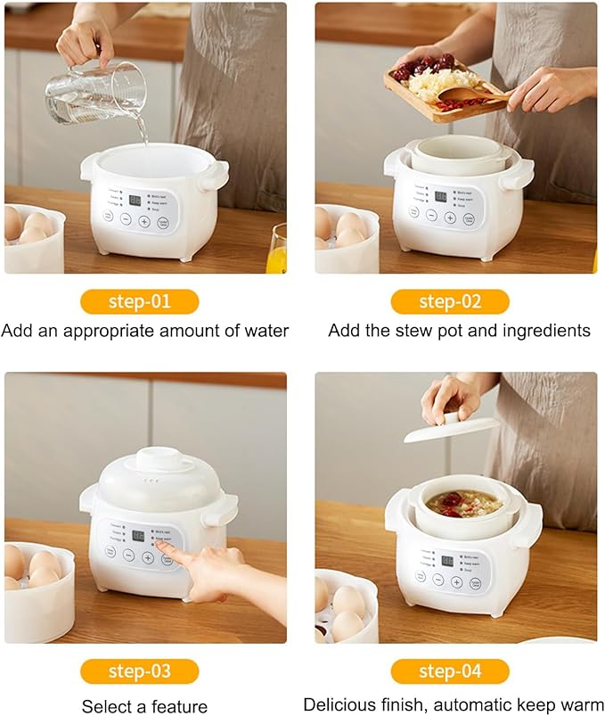 Haofy 200W Mini Ceramic Stew Cooker, 1L Capacity Electric Slow Cooker Porridge Soup Pot, Multifunctional with PTC Heating Technology