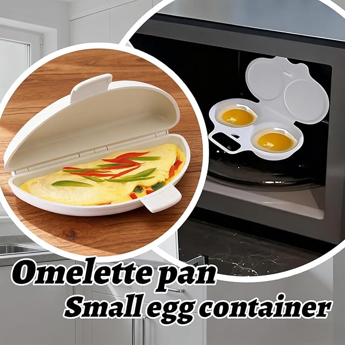 4-Piece Microwave Breakfast Set, Non-Stick Microwave Egg Poacher, Omelette Maker, Microwave Bacon Cooker & Microwave Baked Potato Cooker - Easy To Use For Quick Morning Meals(White)