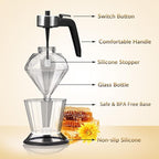 Glass Honey Dispenser, No Drip Honey Dispenser with Stand Diamond Shaped Honey Pot, Beautiful Syrup and Sugar Jar