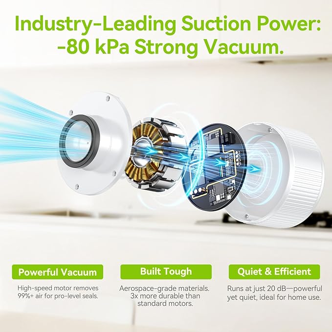 3-in-1 Electric Mason Jar Vacuum Sealer Kit for Mason Jars, Food Savers & Containers | Food Preservation System for Kitchen | Ideal for Canning Jams, Pickles, Dry Foods, Grains & Leftovers (White)