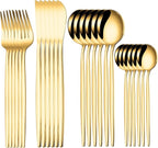 24-Piece Gold Silverware Set for 6, Stainless Steel Flatware Cutlery Set, Eating Utensils Set Tableware Included Steak Knives Spoons and Forks Set For Home,Restaurant,Party